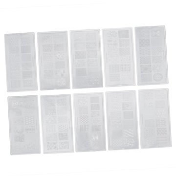 slomart Housoutil 10 kosov deljivih šablon za nail art iz plastike z visokim sijajem za nohte na rokah in nogah za enostavno ustvarjanje okraskov za nail art.