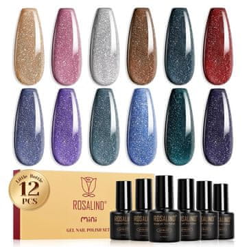 slomart ROSALIND UV lak za nohte, 12 barv bleščic rjava srebrna roza črna rdeča vijolična bleščice gel lak set, Soak-Off Mini UV barvni gel gel nohti za oblikovanje nohtov gel lak manikura darilo