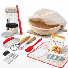 HOME & MARKER® Komplet za kislo testo in peko kruha, košarica 23 cm, fermentacijski kozarec 650 ml, set orodij | DOUGHMASTER