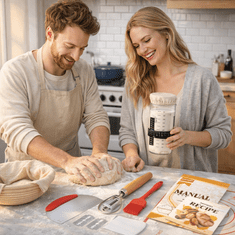 HOME & MARKER® Komplet za kislo testo in peko kruha, košarica 23 cm, fermentacijski kozarec 650 ml, set orodij | DOUGHMASTER
