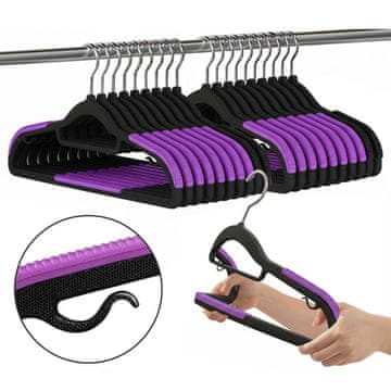 shumee Komplet obešalnikov s protizdrsno prevleko SOFTY, 20 kosov, črno-vijolična
