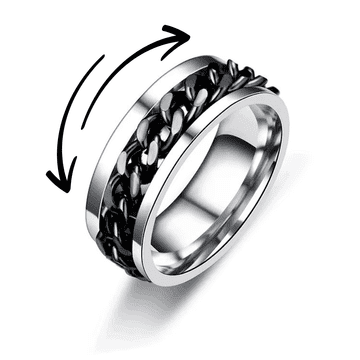 shumee Srebrni antistresni prstan z vrtečo se črno verižico, velikost 29