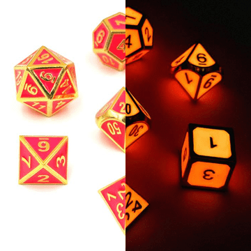 shumee Komplet 7 žarečih kovinskih kock za RPG z orožjem in plamenom