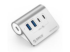 Orico USB-C hub s 4 vhodi, 2x USB-A, 2x USB-C, USB 3.2 Gen2, 10 Gbps, ALU, M3CU2-G2