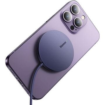 BASEUS Simple Mini3 15W brezžični polnilec USB-C vijolične barve