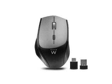 Ewent Miška Dual-Connect Silent Wireless, USB-A, USB-C, 2400dpi, črna