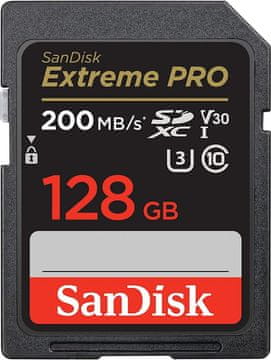 SanDisk Extreme PRO 128GB SDXC spominska kartica 200MB/s & 90MB/s Branje/Pisanje UHS-I, Class 10, U3, V30