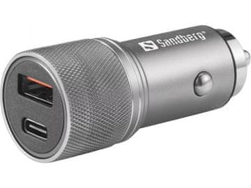 Sandberg avtomobilski polnilec 1xQC3.0 in 1xUSB-C 48W