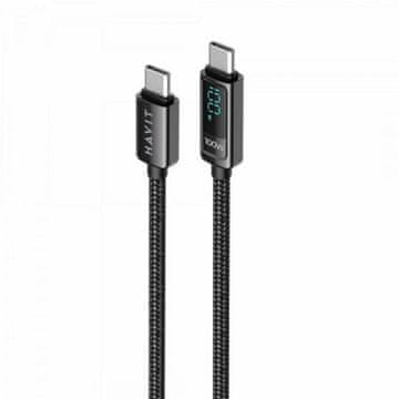 Havit kabel za polnjenje USB-C na USB-C z LCD 100W, 2M