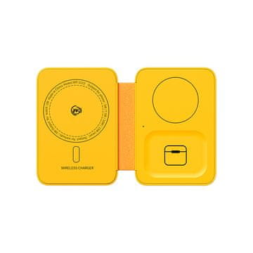 Wekome Wekome WP-U172 - brezžični polnilnik 3 v 1 z MagSafe za iPhone, Apple Watch in AirPods + ogledalo (rumen)