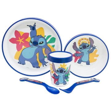 shumee Disney Stitch - Nedrseč komplet posode za mikrovalovno pečico, 5 kosov (krožnik, skleda, skodelica, vilice, žlica)
