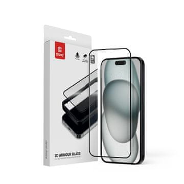shumee Crong 3D Armor Glass - kaljeno steklo 9H s polnim lepilom za iPhone 16 / iPhone 15 + okvir za montažo