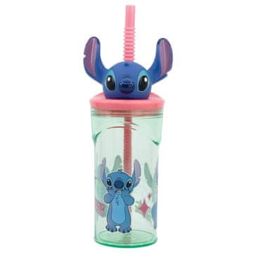 shumee Disney Stitch - Vrček s slamico in 3D figuro iz kolekcije Rože 360 ml