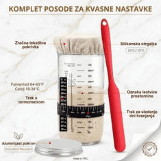 HOME & MARKER® Komplet za kislo testo in peko kruha, košarica 23 cm, fermentacijski kozarec 650 ml, set orodij | DOUGHMASTER