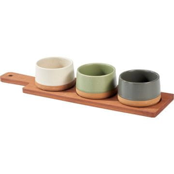 Excellent Houseware Komplet 3 skodelic za prigrizke s servirno desko