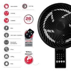 TENKO plastični stenski ventilator velike hitrosti z daljinskim upravljalnikom in časovnikom, 25 cm