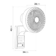 TENKO plastični stenski ventilator velike hitrosti z daljinskim upravljalnikom in časovnikom, 25 cm