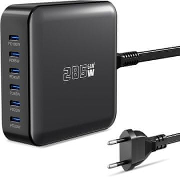 slomart 285W USB C Polnilnik, PD 100W + 65W Hitri Polnilnik, 6-Port GaN-III Polnilna Postaja za MacBook, iPhone, Samsung, Xiaomi, iPads, Steam Deck