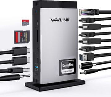 slomart WAVLINK USB C priklopna postaja za prenosnik - 3 HDMI, trojni monitor 4K, 5 USB, 2DP, za M1/M2/M3 Mac/Windows, brez polnjenja