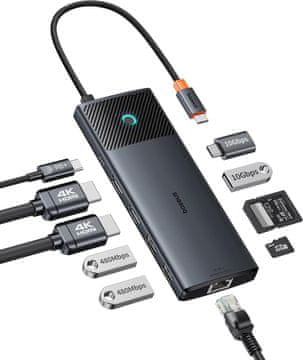 BASEUS Baseus 10v1 USB-C Docking Station 10Gbps, 4K@120Hz, 2x HDMI, 2x USB-C