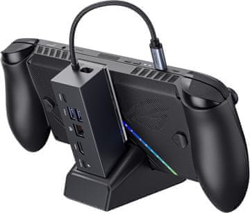 slomart JSAUX 6-v-1 priklopna postaja za ROG Ally/Steam Deck/Legion Go, 4K@120Hz HDMI, Gigabit Ethernet, USB-A & C, 100W PD - Črna
