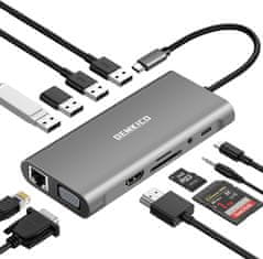 slomart 11-v-1 USB C Hub: 4K HDMI, VGA, 100W PD, USB 3.0/2.0, Ethernet, SD/TF, 3.5mm Audio. USB C priklopna postaja za prenosnike, tablice & telefone.