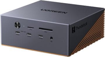 Ugreen Priklopna postaja Maxidok Thunderbolt 5 (Revodok 17-v-1 TBT5), prenos podatkov 120 Gb/s, podpora za 8 TB M.2 NVMe SSD, ločljivost 8K (en zaslon) 2x 6K pri 60 Hz, polnjenje z močjo 140 W, 2,5 GbE