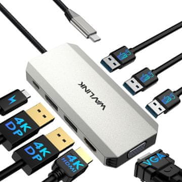 slomart WAVLINK Quad Monitor Docking Station za prenosnik, 100W PD, DP/HDMI/VGA