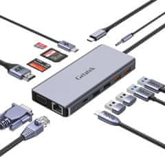slomart 12-v-1 USB C vozlišče: USB3.2, USB-C, USB2.0, 4K HDMI, VGA, PD100W, Ethernet, SD/TF, AUX, za MacBook/Dell/HP in več.