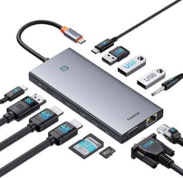 BASEUS Baseus USB-C Docking Station 13v1, 3 Monitorji, 2x HDMI 4K@60Hz, DP 4K@120Hz