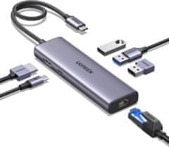 slomart UGREEN Revodok 1061 USB C Hub - Ethernet, 4K HDMI, PD100W, 3x USB A 3.0 - za iPhone, MacBook, iPad, Surface, Galaxy, Steam Deck
