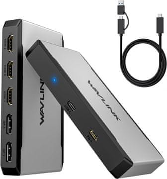 slomart WAVLINK priklopna postaja za trojni monitor: M1/M2/M3/M4 macOS, Type-C&A, 100W PD, 3 HDMI + 2 DP, 4K@60Hz, SMI, USB3.2 Gen 2.