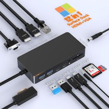 slomart Microsoft Surface Dock 2: 12-v-1 priklopna postaja s trojnim zaslonom, 2x HDMI 4K + VGA za Surface Pro/Laptop/Book.