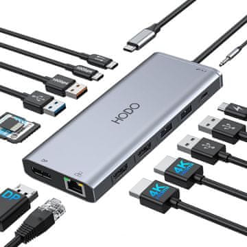 slomart Priklopna postaja za prenosnik 14 v 1: 2 monitorja, trojni zaslon, USB C vozlišče (2x HDMI, DP, Ethernet, PD, USB, SD)