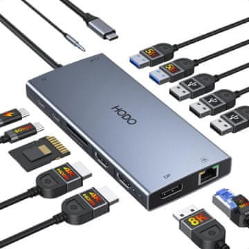 slomart Priklopna postaja za prenosnik 15 v 1: Dvojni monitorji, trojni zaslon, 2x HDMI, 8K DP, Ethernet, PD, USB, SD/TF, zvok.