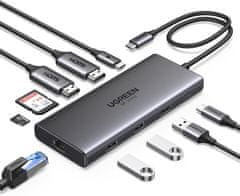 slomart UGREEN Revodok Pro USB C priklopna postaja - Dvojni HDMI, 10 v 1 Hub, Gigabit Ethernet, PD 100W, SD/TF čitalnik