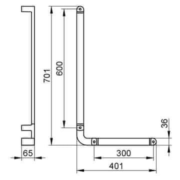 Keuco Kljuka upognjena 90° Keuco Elegance 401/701MM DESNA KROMIRANA 31606010601
