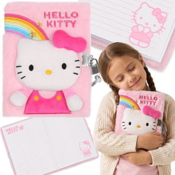HELLO KITTY Hello Kitty Plišasti zvezek za deklice, dnevnik za ključe, šolski zvezek z vrsticami, format A5