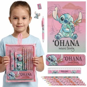 Disney DISNEY Stitch Velik šolski komplet za dekleta, komplet pisarniških potrebščin za šolo, komplet pisarniških potrebščin