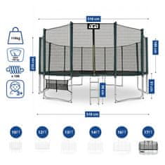Aga Sport Pro Trampolin 518 cm Temno zelena + zaščitna mreža + lestev + žep za čevlje