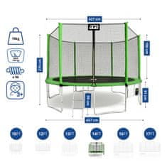 Aga Sport Pro Trampolin 430 cm Svetlo zelena + zaščitna mreža + lestev + žep za čevlje