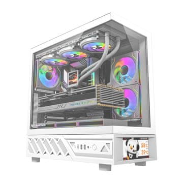 darkFlash Ohišje za računalnik DS950V z zaslonom (belo) + 6 ventilatorjev