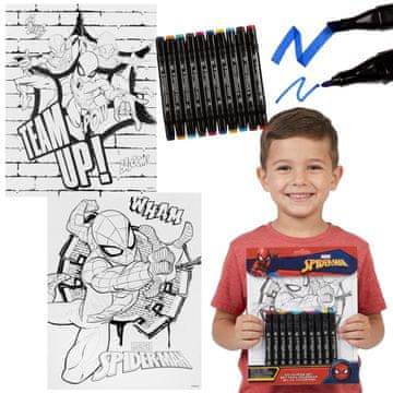 MARVEL COMICS MARVEL Spider Man Ustvarjalni komplet za otroke, likovni komplet za barvanje, dvostranski flomasterji + barvanki