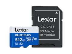 Lexar Spominska kartica BLUE PLUS, Micro SDXC, 512GB, 170MB/s, U3, V30, A2, UHS-I, z adapterjem