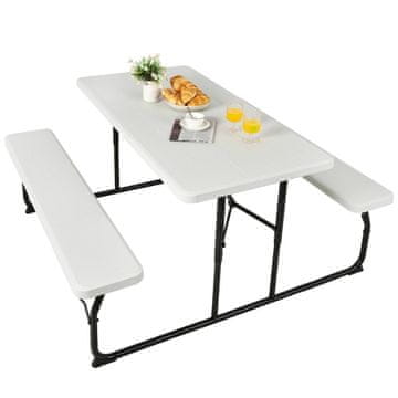 Northix Zložljiva piknik miza s klopmi HDPE 136x69 cm bela