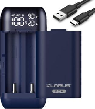 slomart KLARUS Pametni polnilnik in napajalnik 2 v 1 z LED zaslonom za 21700 20700 baterije. Samo za KLARUS 18650 (2 reži)