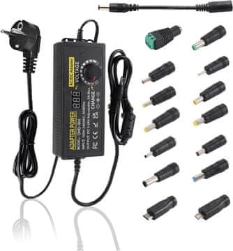 slomart Univerzalni napajalnik 3V-24V 5A 120W, nastavljiv AC/DC adapter, 100V-240V, 14 nastavkov, za LED, DVD, monitor, zvočnike.