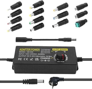 slomart 108W Univerzalni Nastavljiv Napajalnik Adapter 100V-240V AC na DC 9V-36V 3A Pretvornik, 14 Nasvetov, Polarnostni Kabel - 3A Max