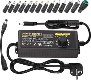 slomart Univerzalni napajalnik 12V 12A, nastavljiv 3-12V, 144W, 100-240V AC/DC, 14 konektorjev, 3-12V, 1-10A, B0D7HNLG49