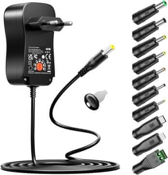 slomart 48W Univerzalni Napajalnik AC DC 5V-24V z 10 DC Vtiči - LED, Elektronika. 4000mA Max. Adapter za Različne Naprave.